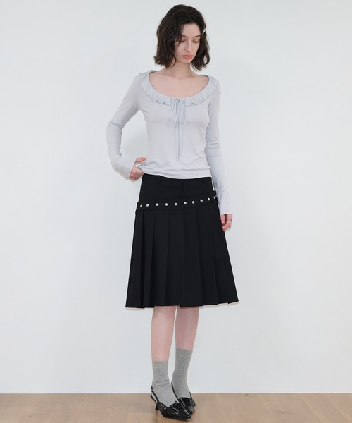 SOLWEIGE(ソルヴェイグ)の「【SOLWEIGE】フリルネック フロントリボン ロングスリーブTシャツ(Tシャツ/カットソー・レディース・ライトグレー・S/M/L)」の8枚目の写真