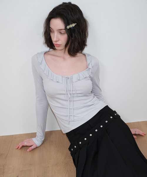 SOLWEIGE(ソルヴェイグ)の「【SOLWEIGE】フリルネック フロントリボン ロングスリーブTシャツ(Tシャツ/カットソー・レディース・ライトグレー・S/M/L)」の17枚目の写真