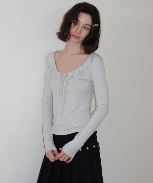 SOLWEIGE(ソルヴェイグ)の「【SOLWEIGE】フリルネック フロントリボン ロングスリーブTシャツ(Tシャツ/カットソー・レディース・ライトグレー・S/M/L)」の20枚目の写真