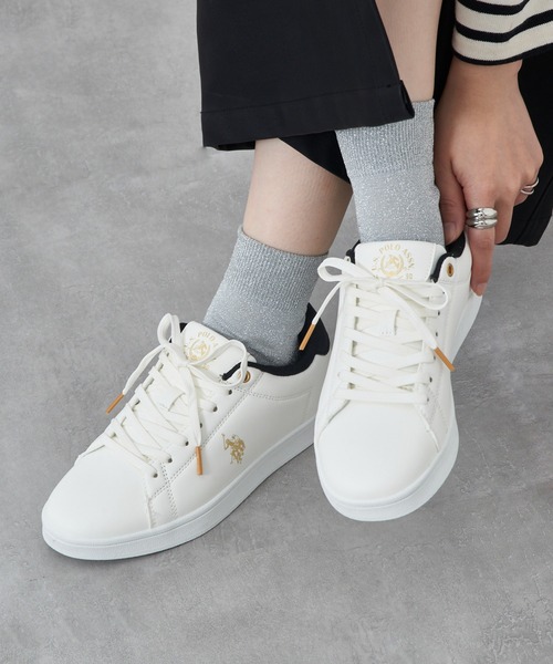 U.S. POLO ASSN.(ユーエスポロアッスン)の「【U.S. POLO ASSN.】ベーシックワンポイントコートスニーカー(スニーカー・レディース・ベージュ/ホワイト/ホワイト×グリーン/ブラック/ホワイト系その他2・22.5cm/23cm/23.5cm/24cm/24.5cm)」の2枚目の写真