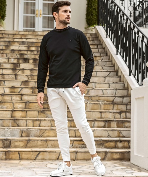 1PIU1UGUALE3  RELAX （ウノピゥウノウグァーレトレ リラックス）の「1PIU1UGUALE3 RELAX(ウノピゥウノウグァーレトレ リラックス)ダメージジョグデニムジョガーパンツ（デニムパンツ・メンズ・ブラック/ホワイト・S/M/L/XL/XXL）」の8枚目の写真