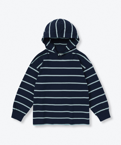 MUSINSA STANDARD KIDS（ムシンサスタンダードキッズ）の「マルチストライプフードパーカー長袖Tシャツ[ネイビー]（パーカー・レディース・その他・100/110/120/130/140/150/160）」の3枚目の写真
