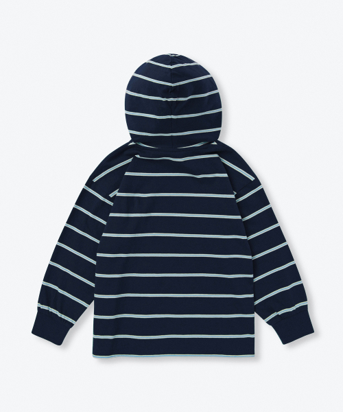 MUSINSA STANDARD KIDS（ムシンサスタンダードキッズ）の「マルチストライプフードパーカー長袖Tシャツ[ネイビー]（パーカー・レディース・その他・100/110/120/130/140/150/160）」の4枚目の写真