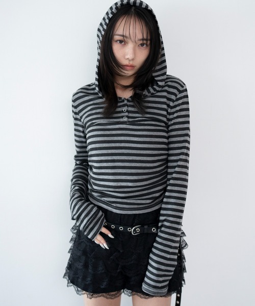 WEGO(ウィゴー)の「WEGO/【26年春新作】ヘンリーネックフードロンT(Tシャツ/カットソー・レディース・杢グレー/グレー系その他5・FREE)」の1枚目の写真