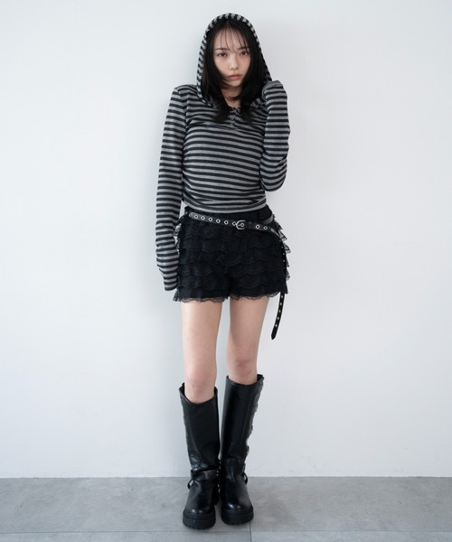 WEGO(ウィゴー)の「WEGO/【26年春新作】ヘンリーネックフードロンT(Tシャツ/カットソー・レディース・杢グレー/グレー系その他5・FREE)」の4枚目の写真