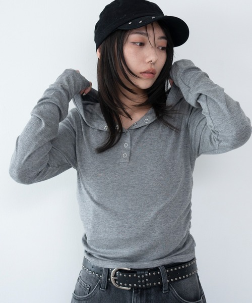 WEGO(ウィゴー)の「WEGO/【26年春新作】ヘンリーネックフードロンT(Tシャツ/カットソー・レディース・杢グレー/グレー系その他5・FREE)」の8枚目の写真