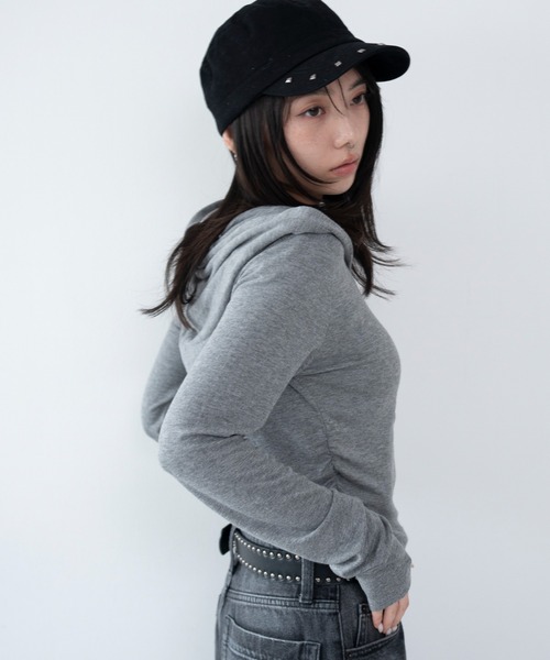 WEGO(ウィゴー)の「WEGO/【26年春新作】ヘンリーネックフードロンT(Tシャツ/カットソー・レディース・杢グレー/グレー系その他5・FREE)」の9枚目の写真