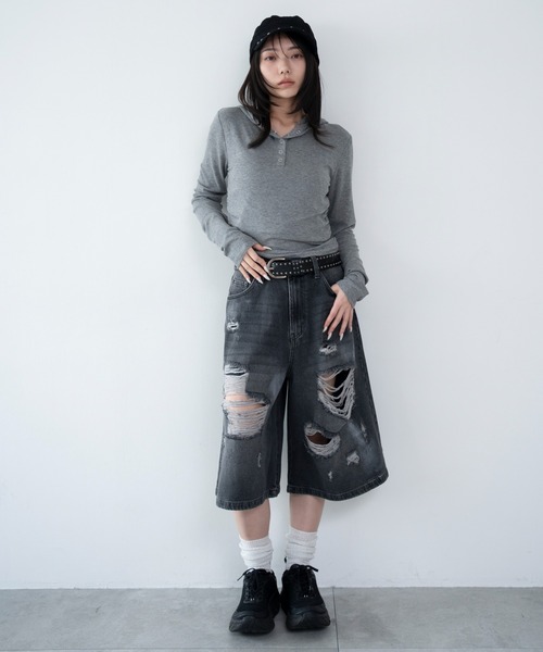 WEGO(ウィゴー)の「WEGO/【26年春新作】ヘンリーネックフードロンT(Tシャツ/カットソー・レディース・杢グレー/グレー系その他5・FREE)」の10枚目の写真