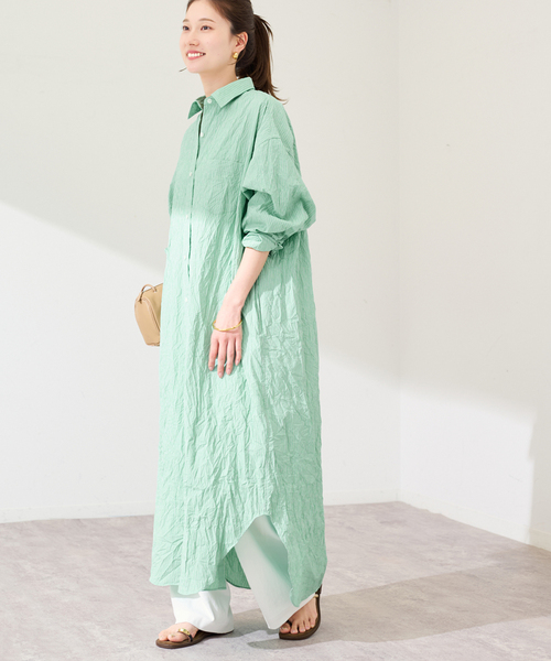 FRAMeWORK(フレームワーク)の「ワッシャーストライプシャツドレス(シャツワンピース・レディース・ネイビー/グリーン・38/36)」の4枚目の写真