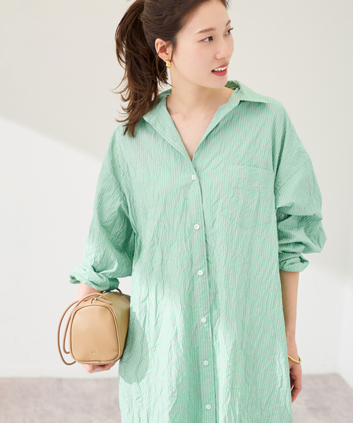 FRAMeWORK(フレームワーク)の「ワッシャーストライプシャツドレス(シャツワンピース・レディース・ネイビー/グリーン・38/36)」の8枚目の写真