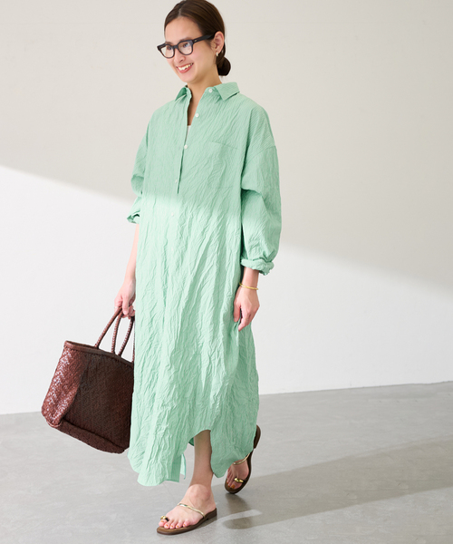 FRAMeWORK(フレームワーク)の「ワッシャーストライプシャツドレス(シャツワンピース・レディース・ネイビー/グリーン・38/36)」の9枚目の写真