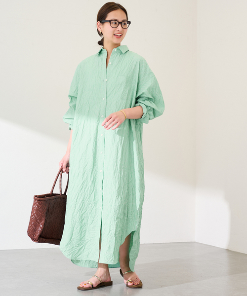 FRAMeWORK(フレームワーク)の「ワッシャーストライプシャツドレス(シャツワンピース・レディース・ネイビー/グリーン・38/36)」の10枚目の写真
