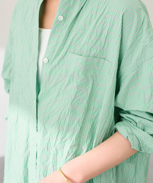FRAMeWORK(フレームワーク)の「ワッシャーストライプシャツドレス(シャツワンピース・レディース・ネイビー/グリーン・38/36)」の17枚目の写真