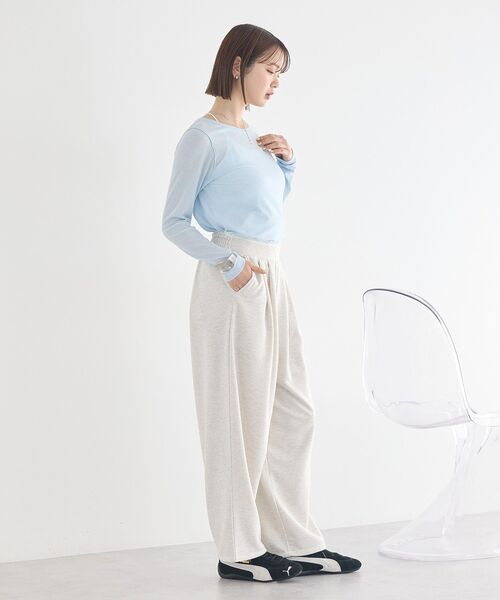 earth music&ecology(アースミュージックアンドエコロジー)の「レースレイヤード風スウェットパンツ(その他パンツ・レディース・ホワイト系その他/杢グレー・FREE)」の3枚目の写真