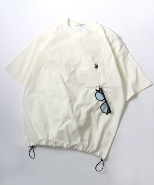 U.S. POLO ASSN.(ユーエスポロアッスン)の「U.S. POLO ASSN./ユーエスポロアッスン 別注 ドットメッシュ 吸水速乾 UVカット ストレッチ オーバーサイズ ワンポイント刺繍 ドローコード 半袖Tシャツ レディース メンズ(Tシャツ/カットソー・メンズ・ホワイト/ライトグレー/ブラック/チャコール・M/L/LL)」の2枚目の写真
