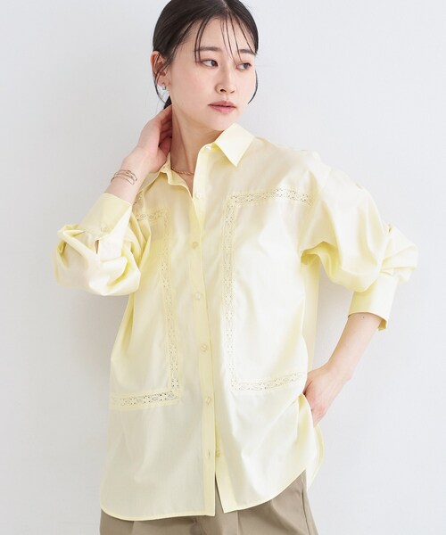 OPAQUE.CLIP（オペークドットクリップ）の「レーストリミングシャツ【洗濯機OK】（シャツ/ブラウス・レディース・ホワイト/ライトイエロー系・36/38/40）」の3枚目の写真