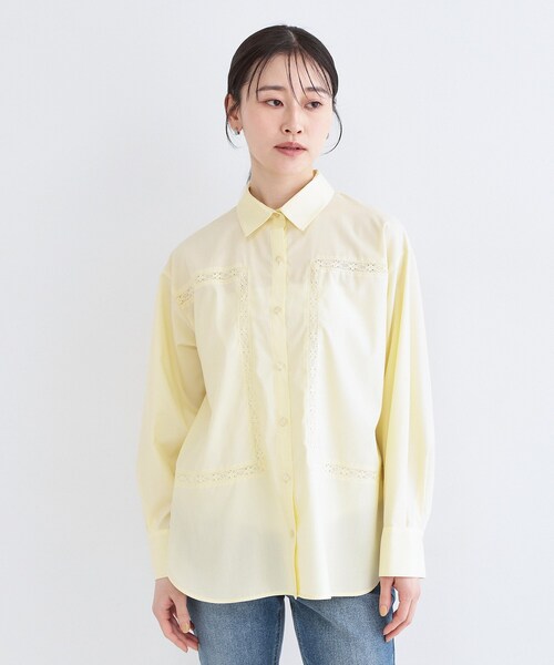 OPAQUE.CLIP（オペークドットクリップ）の「レーストリミングシャツ【洗濯機OK】（シャツ/ブラウス・レディース・ホワイト/ライトイエロー系・36/38/40）」の12枚目の写真