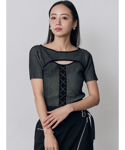 MURUA(ムルーア)の「レースアップカットアウトニット 夏服(ニット/セーター・レディース・ブラウン/その他2/ブラック・FREE)」の5枚目の写真