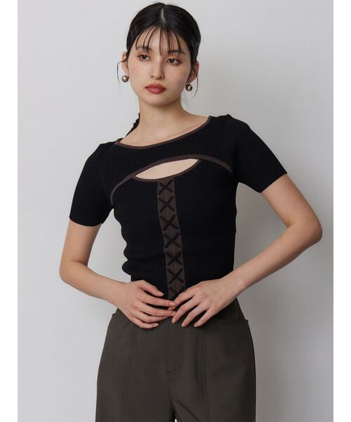 MURUA(ムルーア)の「レースアップカットアウトニット 夏服(ニット/セーター・レディース・ブラウン/その他2/ブラック・FREE)」の6枚目の写真