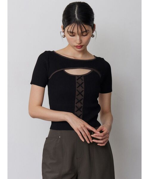 MURUA(ムルーア)の「レースアップカットアウトニット 夏服(ニット/セーター・レディース・ブラウン/その他2/ブラック・FREE)」の7枚目の写真