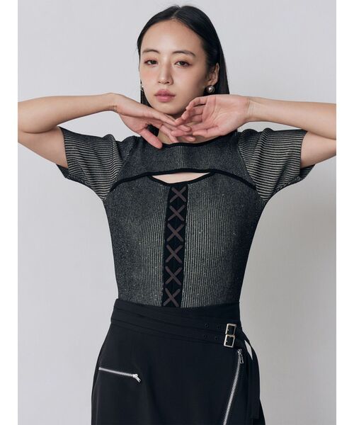 MURUA(ムルーア)の「レースアップカットアウトニット 夏服(ニット/セーター・レディース・ブラウン/その他2/ブラック・FREE)」の13枚目の写真