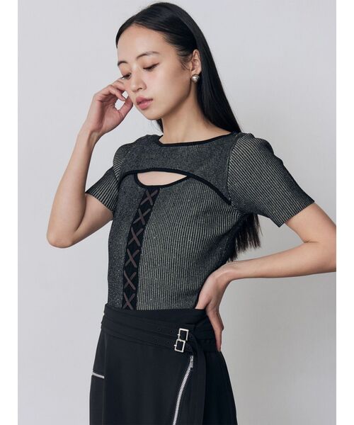 MURUA(ムルーア)の「レースアップカットアウトニット 夏服(ニット/セーター・レディース・ブラウン/その他2/ブラック・FREE)」の14枚目の写真