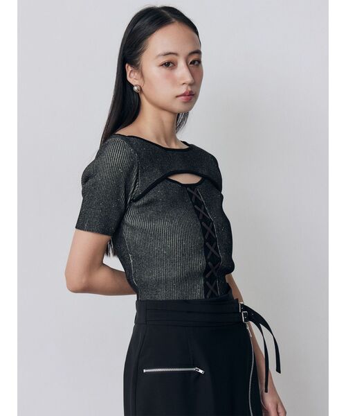 MURUA(ムルーア)の「レースアップカットアウトニット 夏服(ニット/セーター・レディース・ブラウン/その他2/ブラック・FREE)」の15枚目の写真