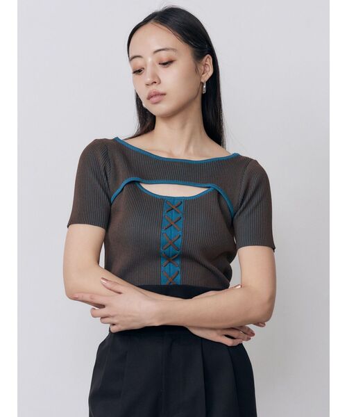 MURUA(ムルーア)の「レースアップカットアウトニット 夏服(ニット/セーター・レディース・ブラウン/その他2/ブラック・FREE)」の20枚目の写真