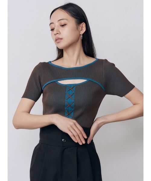 MURUA(ムルーア)の「レースアップカットアウトニット 夏服(ニット/セーター・レディース・ブラウン/その他2/ブラック・FREE)」の21枚目の写真