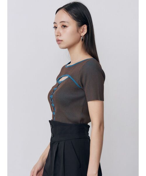MURUA(ムルーア)の「レースアップカットアウトニット 夏服(ニット/セーター・レディース・ブラウン/その他2/ブラック・FREE)」の22枚目の写真