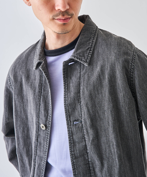 seya.(セヤ)の「SEYA.(セヤ) 別注 DOCK JACKET LINEN DENIM(デニムジャケット・メンズ・ブラック・4/3)」の3枚目の写真
