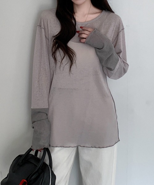 by LEGNA(バイレグナ)の「シアー配色ロンT(Tシャツ/カットソー・レディース・アイボリー/ブラック/グレー/チャコール・LARGE/MEDIUM)」の2枚目の写真
