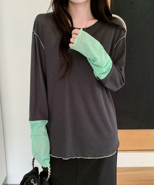 by LEGNA(バイレグナ)の「シアー配色ロンT(Tシャツ/カットソー・レディース・アイボリー/ブラック/グレー/チャコール・LARGE/MEDIUM)」の3枚目の写真