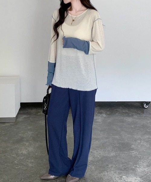 by LEGNA(バイレグナ)の「シアー配色ロンT(Tシャツ/カットソー・レディース・アイボリー/ブラック/グレー/チャコール・LARGE/MEDIUM)」の19枚目の写真