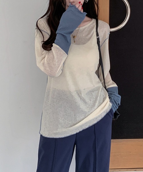 by LEGNA(バイレグナ)の「シアー配色ロンT(Tシャツ/カットソー・レディース・アイボリー/ブラック/グレー/チャコール・LARGE/MEDIUM)」の21枚目の写真