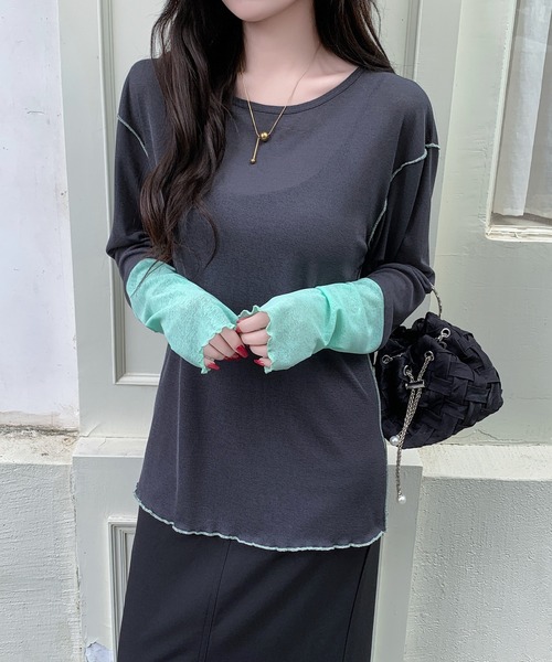 by LEGNA(バイレグナ)の「シアー配色ロンT(Tシャツ/カットソー・レディース・アイボリー/ブラック/グレー/チャコール・LARGE/MEDIUM)」の15枚目の写真
