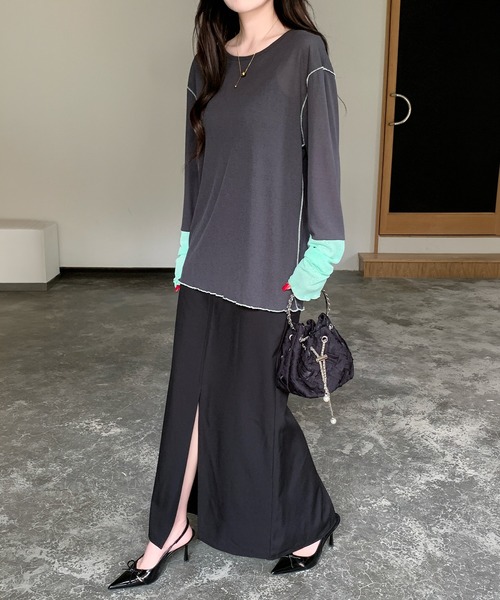 by LEGNA(バイレグナ)の「シアー配色ロンT(Tシャツ/カットソー・レディース・アイボリー/ブラック/グレー/チャコール・LARGE/MEDIUM)」の17枚目の写真