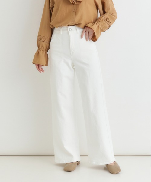 SOMETHING（サムシング）の「【SOMETHING】LISA レースアップワイド (ハイライズ / ベイカーポケット / ワークテイスト)（デニムパンツ・レディース・ホワイト・M）」の2枚目の写真