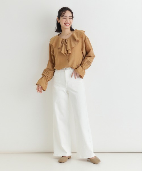 SOMETHING（サムシング）の「【SOMETHING】LISA レースアップワイド (ハイライズ / ベイカーポケット / ワークテイスト)（デニムパンツ・レディース・ホワイト・M）」の5枚目の写真