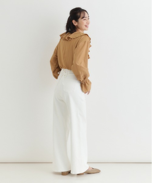 SOMETHING（サムシング）の「【SOMETHING】LISA レースアップワイド (ハイライズ / ベイカーポケット / ワークテイスト)（デニムパンツ・レディース・ホワイト・M）」の6枚目の写真