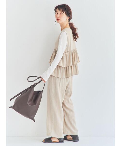 Samansa Mos2（サマンサ モスモス）の「(セットアップ可)ストレートパンツ（その他パンツ・レディース・チェック/ベージュ/ブラック・ﾌﾘｰ(M)/ﾌﾘｰ(L)）」の4枚目の写真