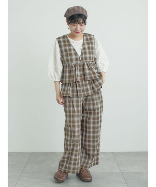 Samansa Mos2（サマンサ モスモス）の「(セットアップ可)ストレートパンツ（その他パンツ・レディース・チェック/ベージュ/ブラック・ﾌﾘｰ(M)/ﾌﾘｰ(L)）」の20枚目の写真