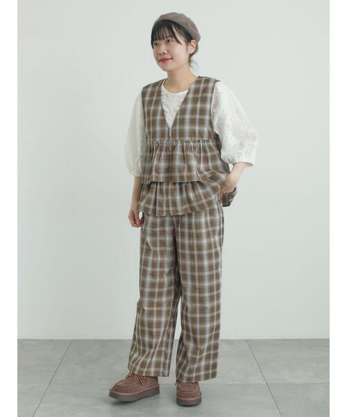 Samansa Mos2（サマンサ モスモス）の「(セットアップ可)ストレートパンツ（その他パンツ・レディース・チェック/ベージュ/ブラック・ﾌﾘｰ(M)/ﾌﾘｰ(L)）」の22枚目の写真