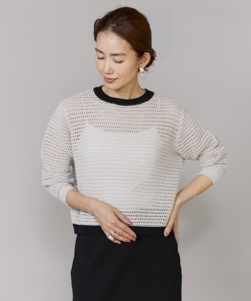 LE SOUK（ルスーク）の「透かし柄ボートネックプルオーバー（ニット/セーター・レディース・イエロー/ラベンダー/グレー系その他・フリー）」の2枚目の写真