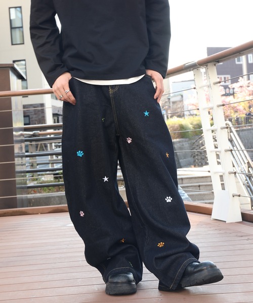 HOOK(フック)の「HOOK -select- 刺繍カーブワイドデニムパンツ(デニムパンツ・メンズ・ブラック・S/M/L)」の6枚目の写真