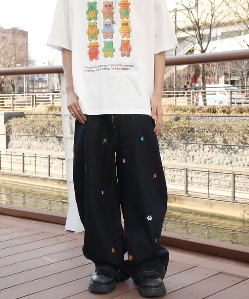 HOOK(フック)の「HOOK -select- 刺繍カーブワイドデニムパンツ(デニムパンツ・メンズ・ブラック・S/M/L)」の9枚目の写真