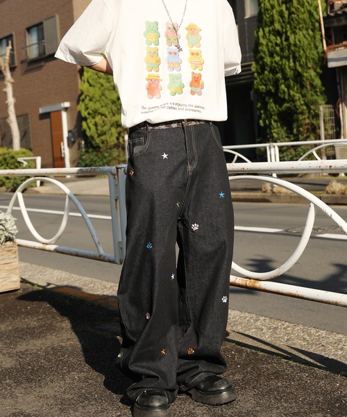 HOOK(フック)の「HOOK -select- 刺繍カーブワイドデニムパンツ(デニムパンツ・メンズ・ブラック・S/M/L)」の13枚目の写真