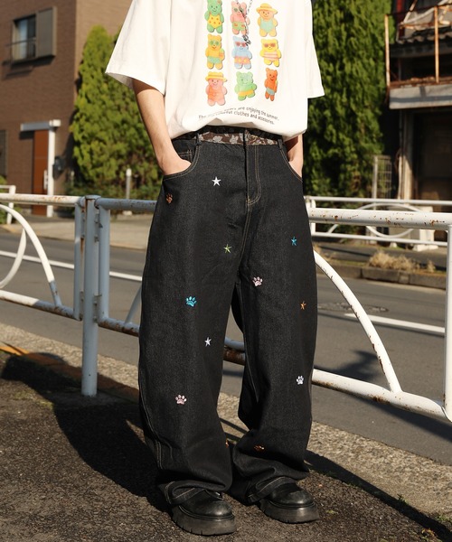 HOOK(フック)の「HOOK -select- 刺繍カーブワイドデニムパンツ(デニムパンツ・メンズ・ブラック・S/M/L)」の16枚目の写真