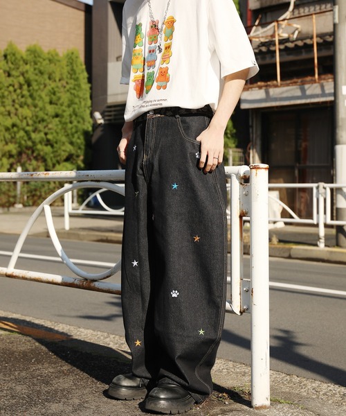 HOOK(フック)の「HOOK -select- 刺繍カーブワイドデニムパンツ(デニムパンツ・メンズ・ブラック・S/M/L)」の19枚目の写真