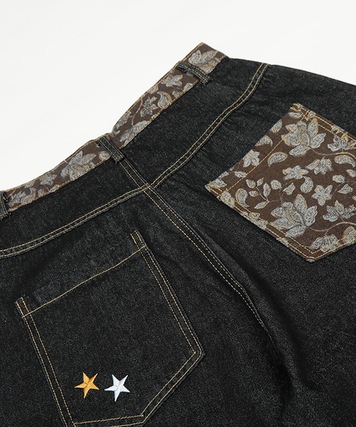 HOOK(フック)の「HOOK -select- 刺繍カーブワイドデニムパンツ(デニムパンツ・メンズ・ブラック・S/M/L)」の2枚目の写真